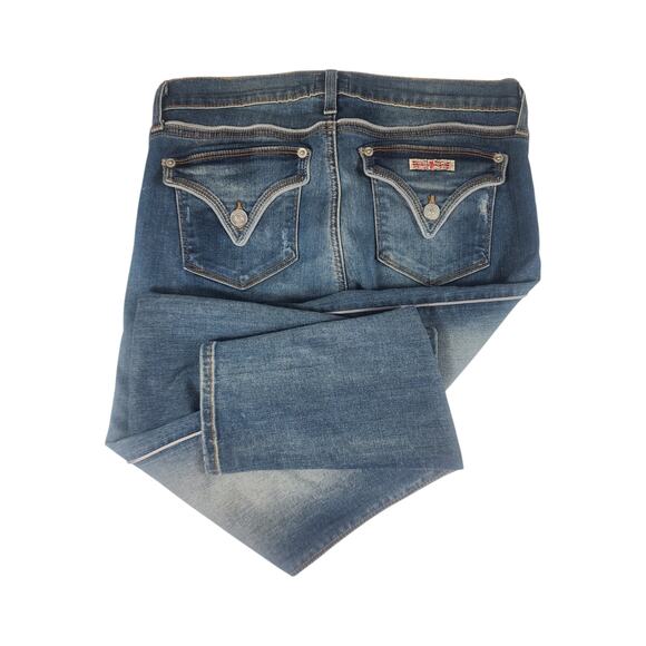 Hudson USA Blue Denim Jeans Flap Pockets Grey Piping Mid Rise 27 - Picture 3 of 5
